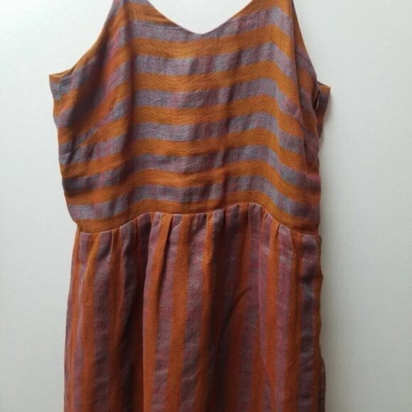 Loup Orange Purple Striped Summer Midi Dress Linen Viscose S - Picture 8 of 9